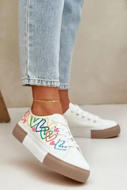 Clearance Boto Trampki Tenisówki Damskie W Serca Białe Fonirea