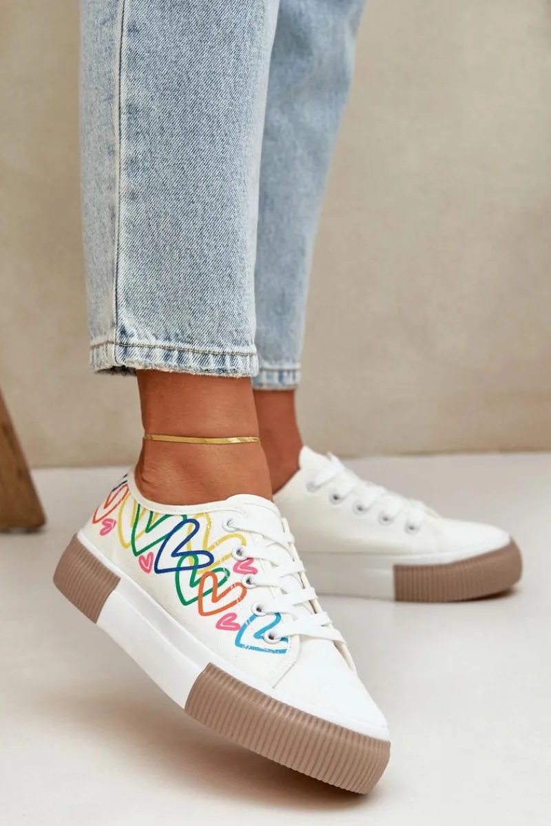 Clearance Boto Trampki Tenisówki Damskie W Serca Białe Fonirea