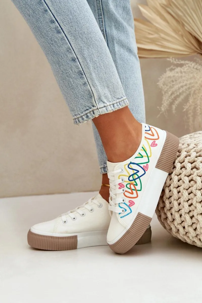 Clearance Boto Trampki Tenisówki Damskie W Serca Białe Fonirea