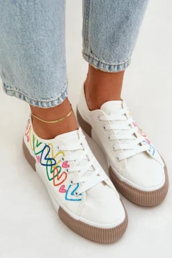 Clearance Boto Trampki Tenisówki Damskie W Serca Białe Fonirea