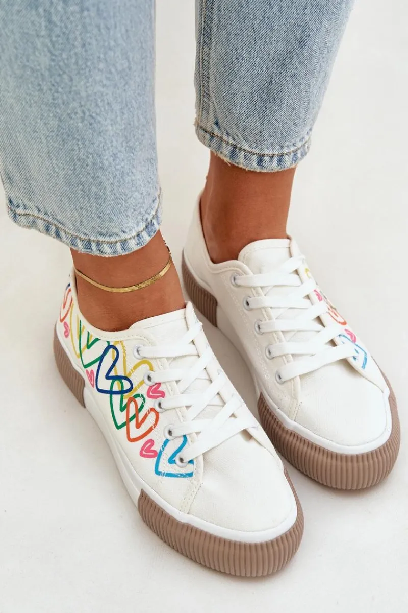 Clearance Boto Trampki Tenisówki Damskie W Serca Białe Fonirea