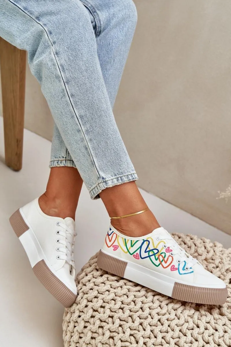 Clearance Boto Trampki Tenisówki Damskie W Serca Białe Fonirea