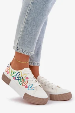 Clearance Boto Trampki Tenisówki Damskie W Serca Białe Fonirea