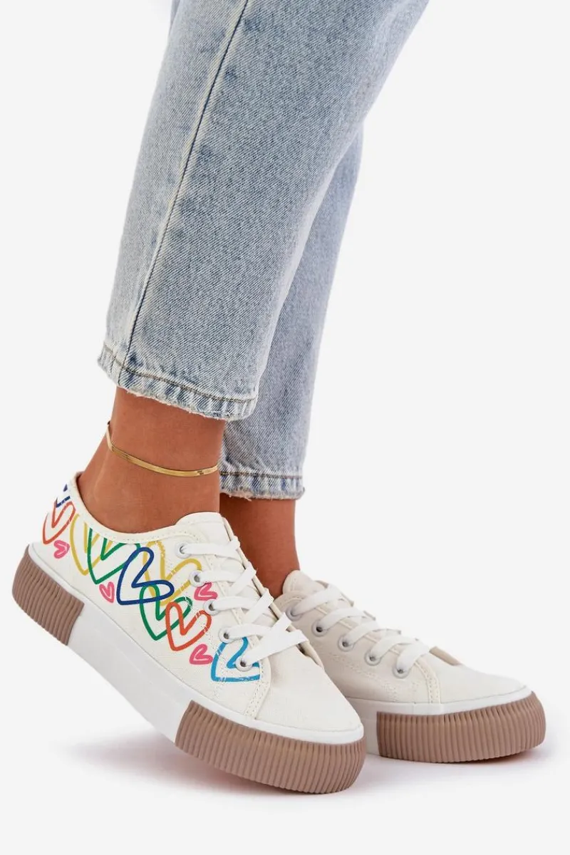 Clearance Boto Trampki Tenisówki Damskie W Serca Białe Fonirea