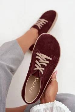 Sale Zazoo Trampki Typu Barefoot Z Naturalnego Zamszu 314 Bordowe Czerwony