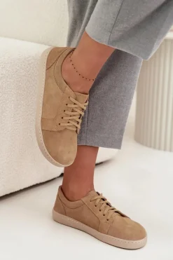 Clearance Trampki Typu Barefoot Z Naturalnego Zamszu 314 Beżowe Damskie Trampki Damskie Niskie|Półbuty Skórzane