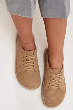 Clearance Trampki Typu Barefoot Z Naturalnego Zamszu 314 Beżowe Damskie Trampki Damskie Niskie|Półbuty Skórzane