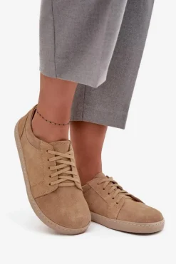 Clearance Trampki Typu Barefoot Z Naturalnego Zamszu 314 Beżowe Damskie Trampki Damskie Niskie|Półbuty Skórzane