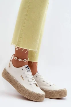 Clearance Trampki Z Plecionką LCW-24-44-2410 Białe Damskie Trampki Damskie Niskie