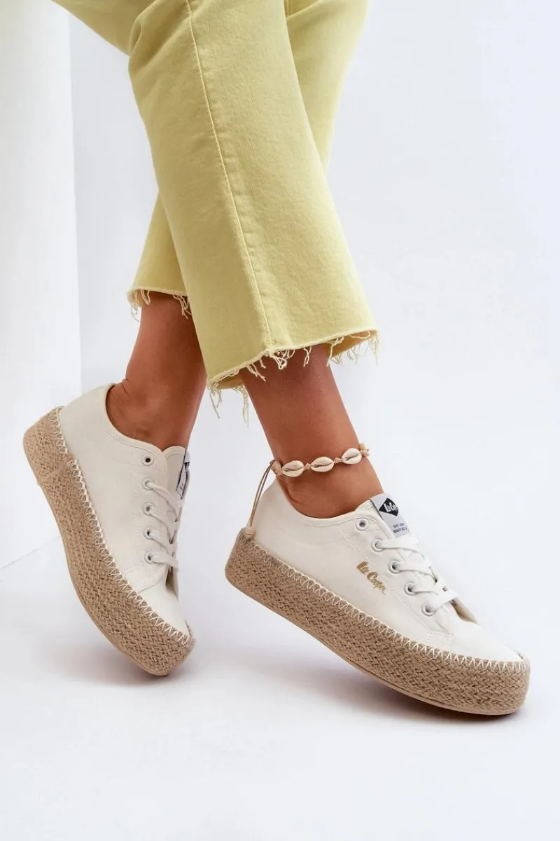 Clearance Trampki Z Plecionką LCW-24-44-2410 Białe Damskie Trampki Damskie Niskie