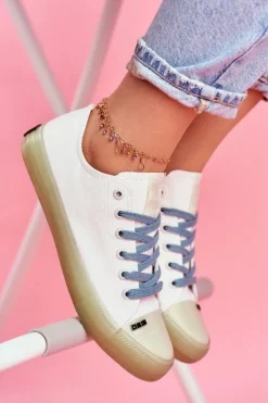 Best Trampki Z Przezroczystą Podeszwą Big Star FF274256 Białe Damskie Trampki Damskie Big Star|Trampki Damskie Niskie