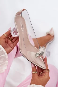 Hot Buty damskie Vinceza Transparentne Czółenka Z Kokardką Vinceza 62213 Beżowe