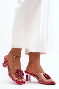 Best Damskie buty S.Barski Transparentne Klapki Na Słupku Z Ozdobą Fuksja S.Barski MR1037-20 Różowy