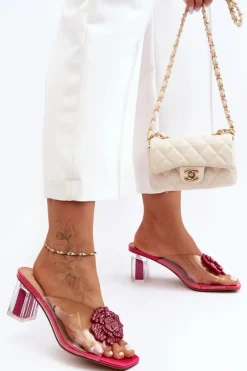 Best Damskie buty S.Barski Transparentne Klapki Na Słupku Z Ozdobą Fuksja S.Barski MR1037-20 Różowy