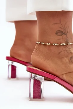 Best Damskie buty S.Barski Transparentne Klapki Na Słupku Z Ozdobą Fuksja S.Barski MR1037-20 Różowy