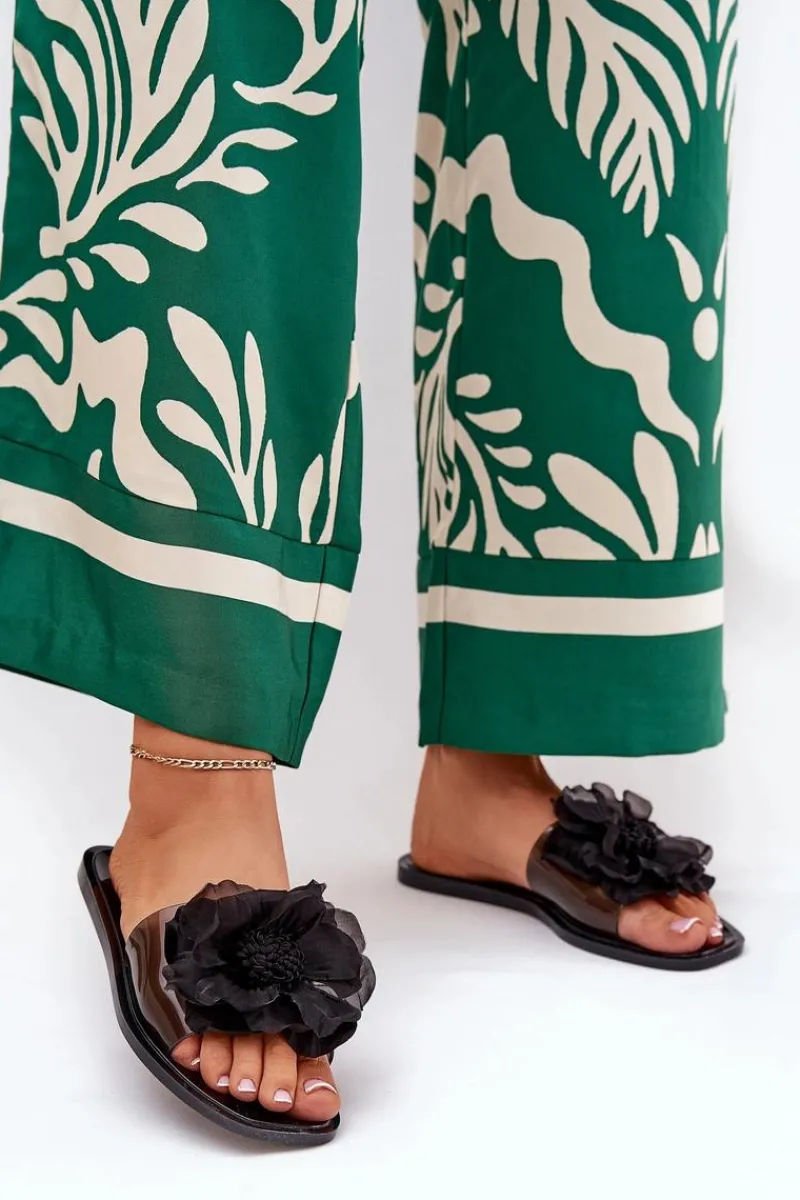 Sale Boto Transparentne Płaskie Klapki Damskie Ze Sztucznym Kwiatem Czarne Vobetta Czarny