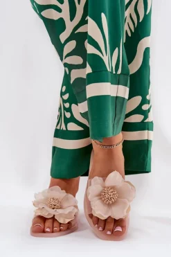 Clearance Boto Transparentne Płaskie Klapki Damskie Ze Sztucznym Kwiatem Nude Vobetta Beżowy