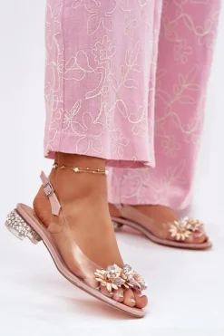 Best Damskie buty S.Barski Transparentne Sandały Na Niskim Obcasie Ze Zdobieniem D&A MR51-709 Różowe Różowy