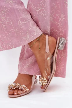 Best Damskie buty S.Barski Transparentne Sandały Na Niskim Obcasie Ze Zdobieniem D&A MR51-709 Różowe Różowy