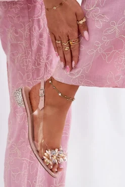 Best Damskie buty S.Barski Transparentne Sandały Na Niskim Obcasie Ze Zdobieniem D&A MR51-709 Różowe Różowy