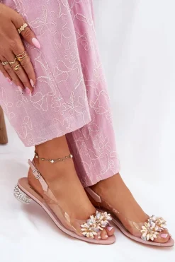 Best Damskie buty S.Barski Transparentne Sandały Na Niskim Obcasie Ze Zdobieniem D&A MR51-709 Różowe Różowy