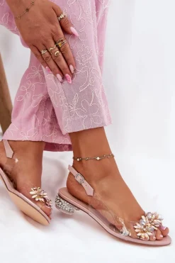 Best Damskie buty S.Barski Transparentne Sandały Na Niskim Obcasie Ze Zdobieniem D&A MR51-709 Różowe Różowy