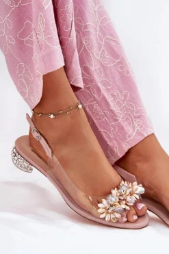 Best Damskie buty S.Barski Transparentne Sandały Na Niskim Obcasie Ze Zdobieniem D&A MR51-709 Różowe Różowy