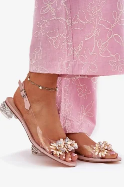 Best Damskie buty S.Barski Transparentne Sandały Na Niskim Obcasie Ze Zdobieniem D&A MR51-709 Różowe Różowy