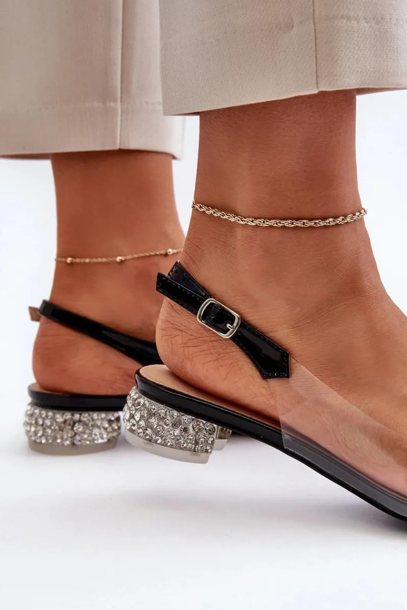 Sandały Na Obcasie>Damskie buty S.Barski Transparentne Sandały Na Niskim Obcasie Z Motylem Czarne D&A MR38-388