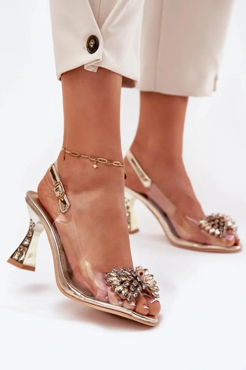 Sandały Na Obcasie>Buty damskie Vinceza Transparentne Sandały Na Obcasie Z Kryształkami Vinceza 70116 Złote