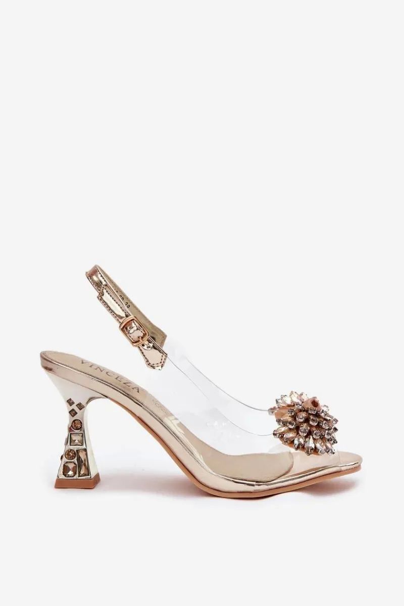 Sandały Na Obcasie>Buty damskie Vinceza Transparentne Sandały Na Obcasie Z Kryształkami Vinceza 70116 Złote