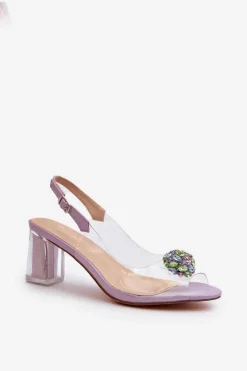 Sale Damskie buty S.Barski Transparentne Sandały Na Słupku z Ozdobą Fioletowe D&A MR38-454 Fioletowy