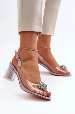 Sale Damskie buty S.Barski Transparentne Sandały Na Słupku z Ozdobą Fioletowe D&A MR38-454 Fioletowy