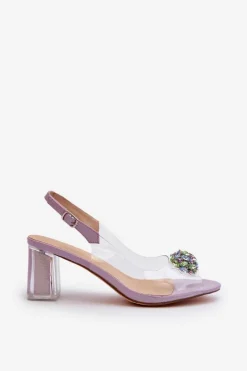 Sale Damskie buty S.Barski Transparentne Sandały Na Słupku z Ozdobą Fioletowe D&A MR38-454 Fioletowy