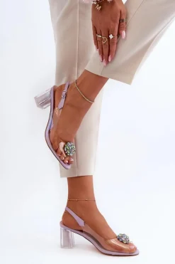 Sale Damskie buty S.Barski Transparentne Sandały Na Słupku z Ozdobą Fioletowe D&A MR38-454 Fioletowy