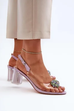Sale Damskie buty S.Barski Transparentne Sandały Na Słupku z Ozdobą Fioletowe D&A MR38-454 Fioletowy