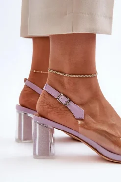 Sale Damskie buty S.Barski Transparentne Sandały Na Słupku z Ozdobą Fioletowe D&A MR38-454 Fioletowy