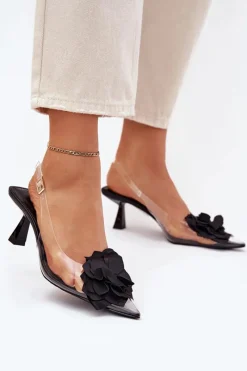 Best Transparentne Sandały Na Szpilce Z Ozdobnym Kwiatem Czarne Risalie Damskie Sandały Na Obcasie