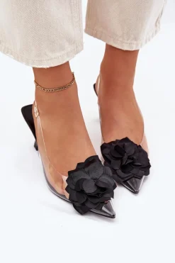 Best Transparentne Sandały Na Szpilce Z Ozdobnym Kwiatem Czarne Risalie Damskie Sandały Na Obcasie
