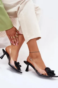 Best Transparentne Sandały Na Szpilce Z Ozdobnym Kwiatem Czarne Risalie Damskie Sandały Na Obcasie