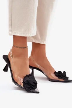 Best Transparentne Sandały Na Szpilce Z Ozdobnym Kwiatem Czarne Risalie Damskie Sandały Na Obcasie