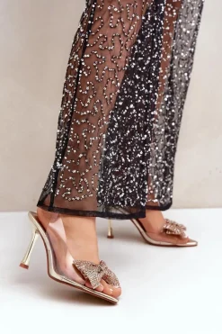 Sandały Na Obcasie>Boto Transparentne Sandały Na Szpilce Z Błyszczącą Kokardą Złote Viosta