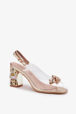 Best Buty damskie Vinceza Transparentne Sandały Na Słupku Z Kryształkami Vinceza 70110 Złote
