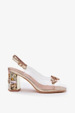 Best Buty damskie Vinceza Transparentne Sandały Na Słupku Z Kryształkami Vinceza 70110 Złote