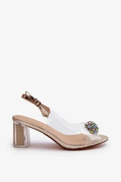 Sandały Na Obcasie></noscript>Damskie buty S.Barski Transparentne Sandały Na Słupku z Ozdobą Złote D&A MR38-454