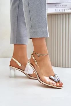 Clearance Transparentne Sandały Z Motylem Na Słupku D&A MR42-326 Złote Damskie Sandały Na Słupku|Sandały Na Obcasie