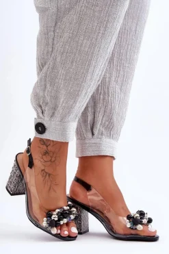 New Damskie buty S.Barski Transparentne Stylowe Sandały Na Słupku Czarne S.Barski MR1037-17