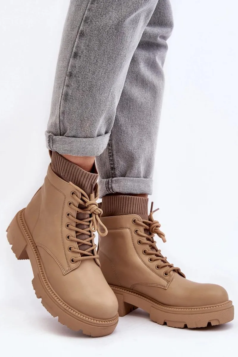 Discount Trapery Botki Damskie Ze Skarpetą Beżowe Rivella Damskie Botki Ocieplane|Damskie Trapery