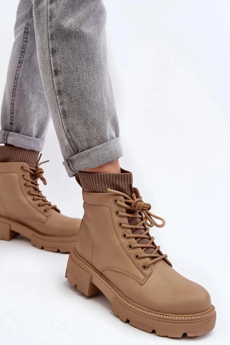 Discount Trapery Botki Damskie Ze Skarpetą Beżowe Rivella Damskie Botki Ocieplane|Damskie Trapery