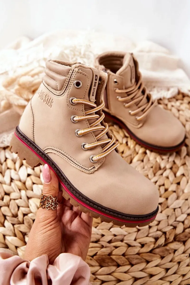 Discount Trapery Botki Dziecięce Big Star BB374126BS Beżowe Dzieci Dziewczęce